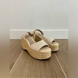 SAM EDELMAN April Platform Sandal Color Linen Raffia Sz 8